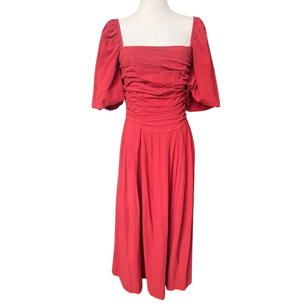 Bohme Puff Sleeve Boho Peasant Maxi Dress Size S Rust Cottagecore Basque Waist - Picture 2 of 11